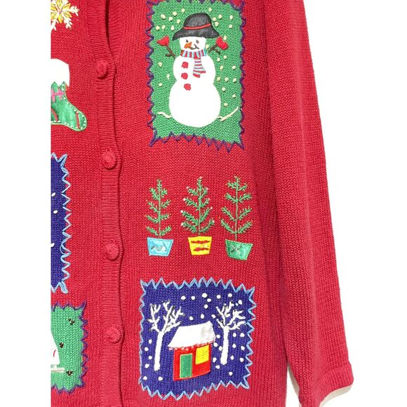 Vintage Red Ugly Christmas Cardigan Sweater Large - Picture 11 of 16